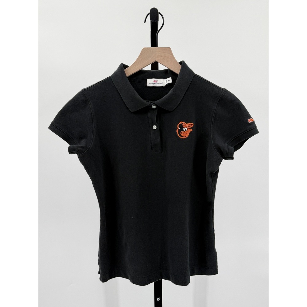 Vineyard Vines Womens M Baltimore Orioles Polo Shirt Black MLB Short Sleeve Logo
